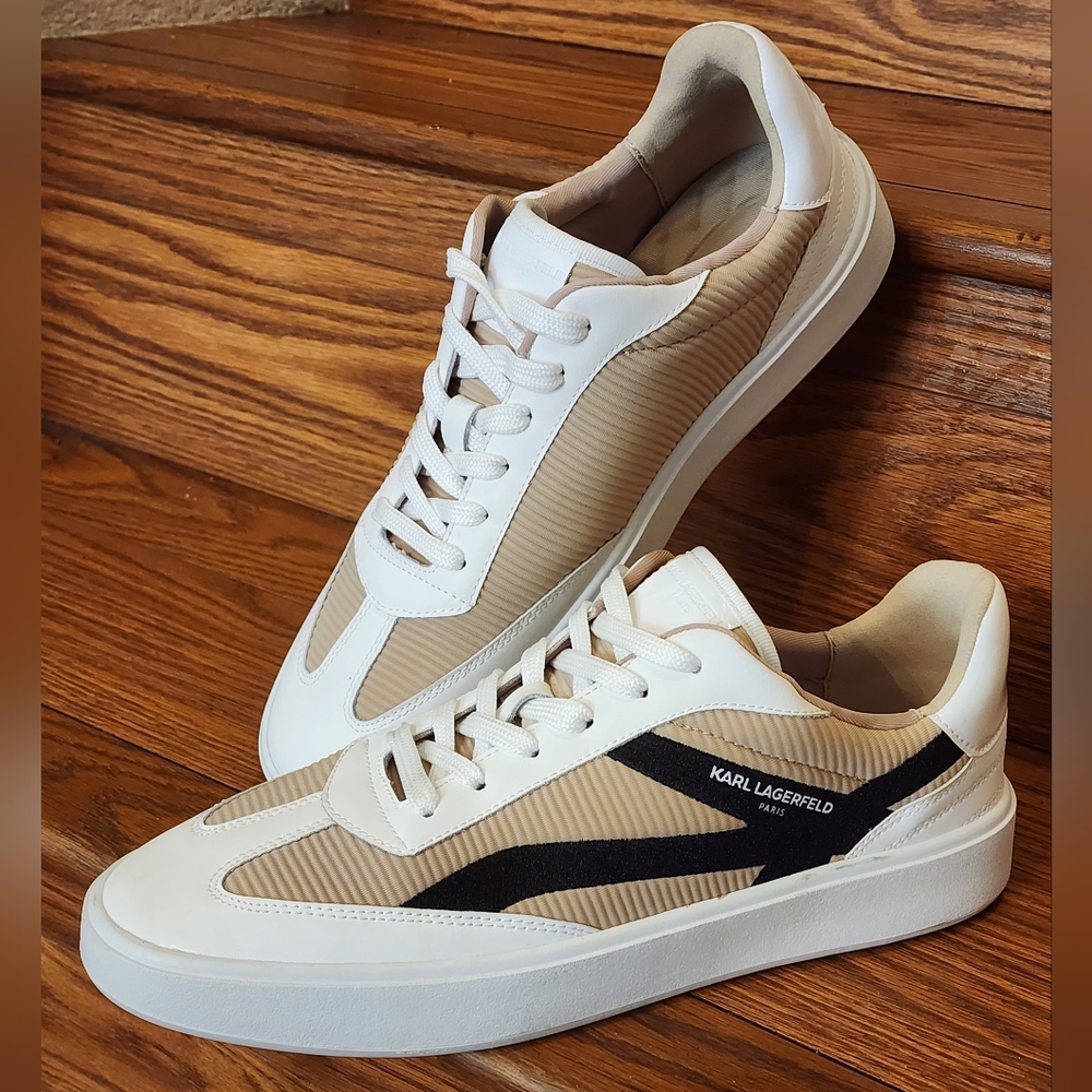 Karl Lagerfeld Paris Women’s Shila Platform Beige/ White Sneakers Size 11